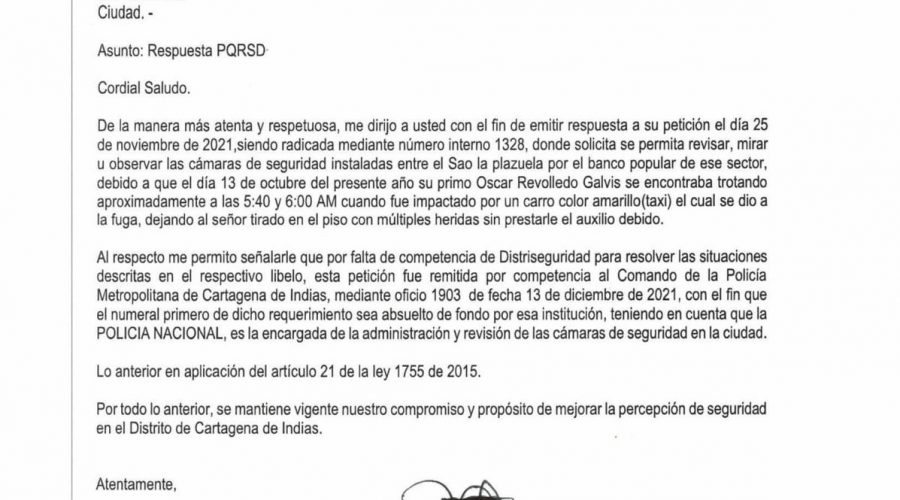 Respuesta a Oficio